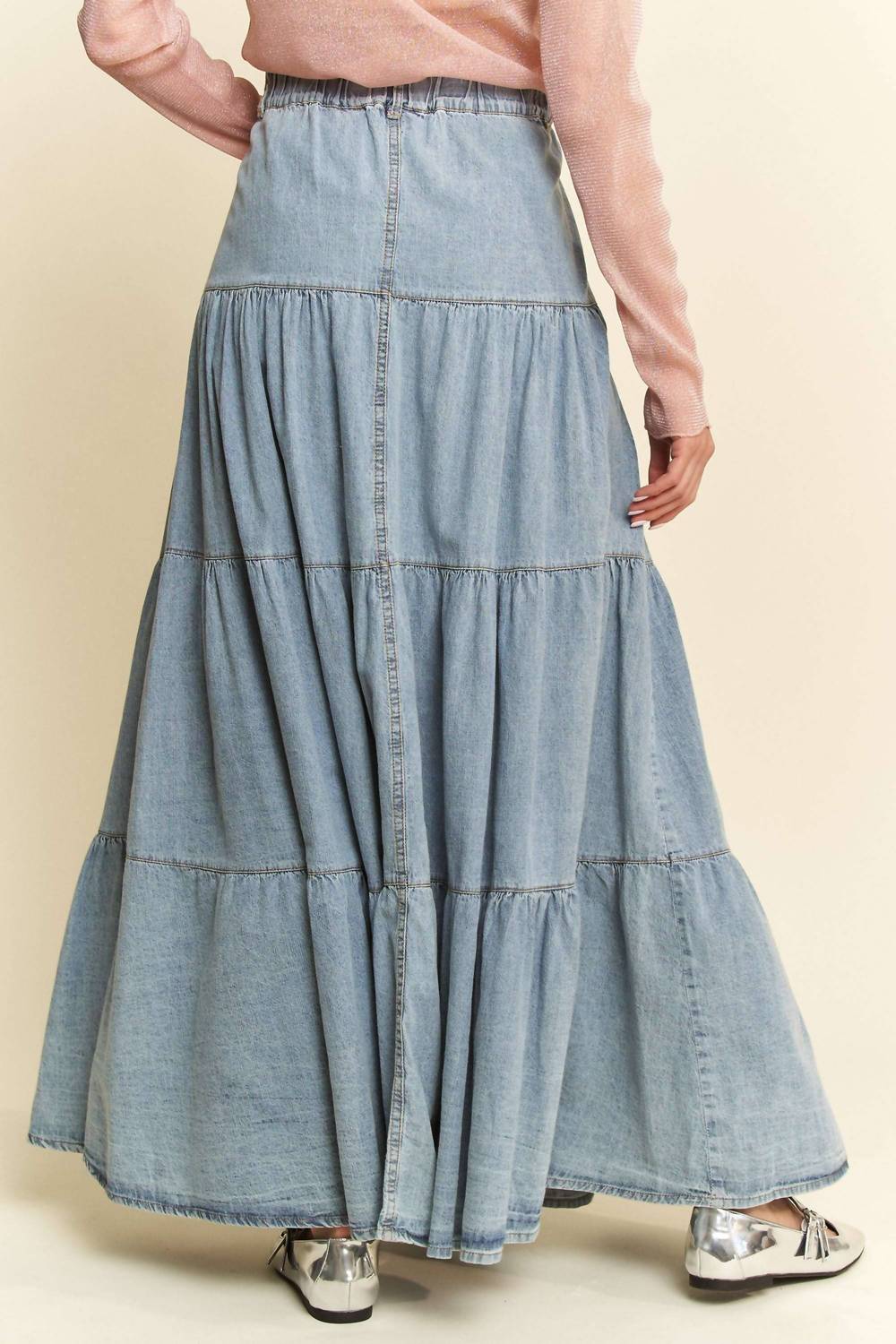 Davi & Dani - Button Front Ruffle Hem Maxi Skirt