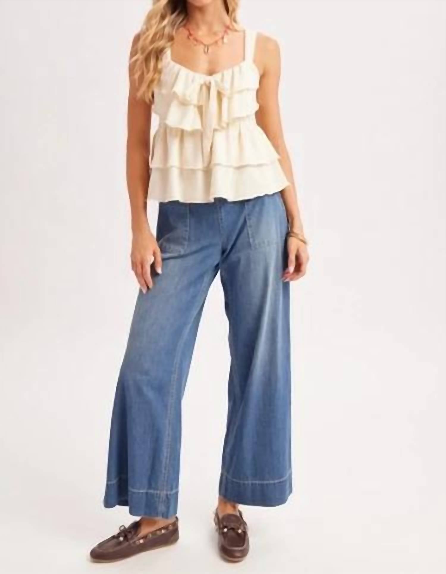 Bluivy - Sonoran Tiered Ruffle Tie-front Tank Top