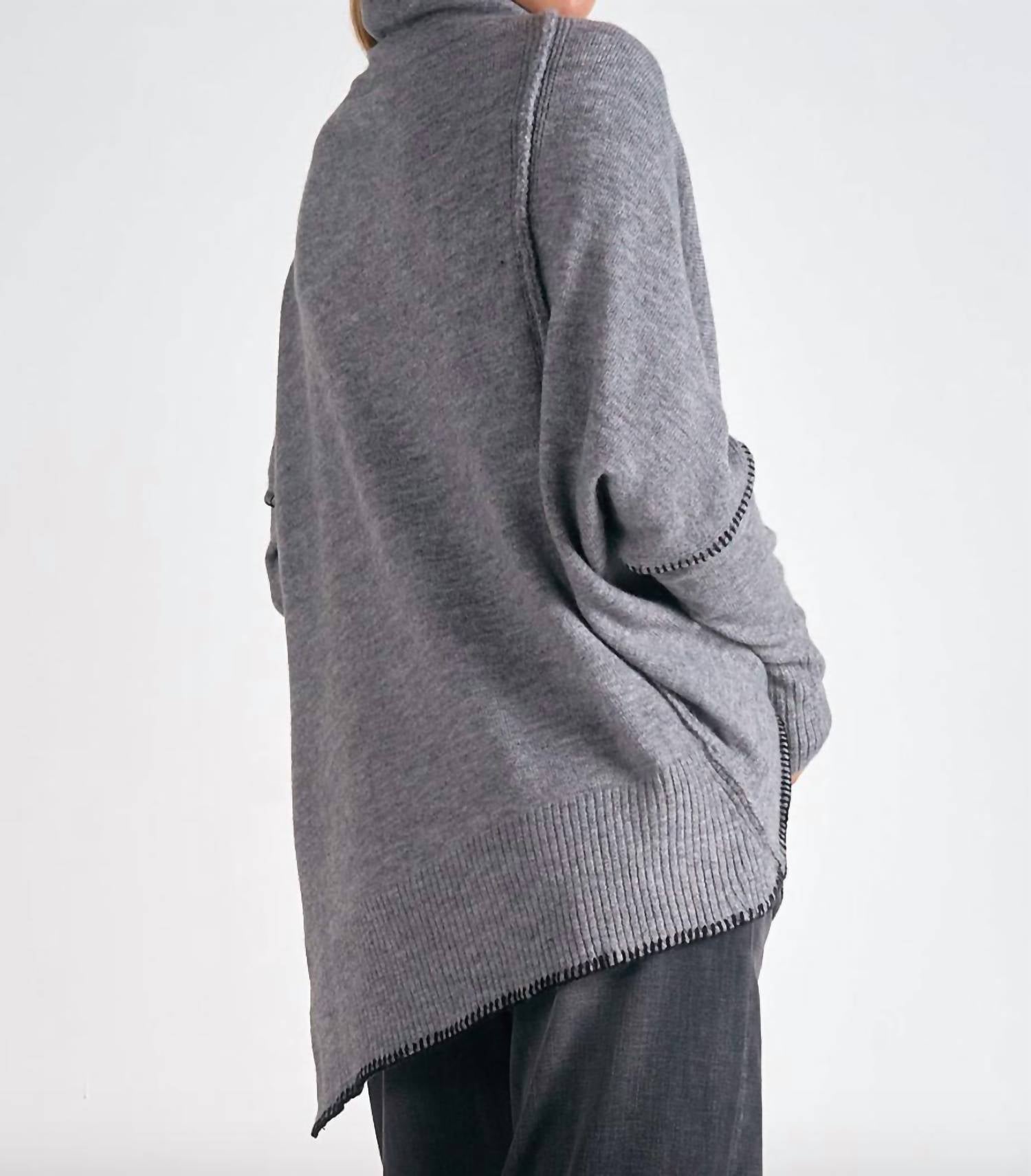 ELAN Turtleneck Asymmetric Sweater in grey - women's sweater - alternate view
