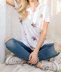 Perfect Peach - Star USA Flag V-Neck Top