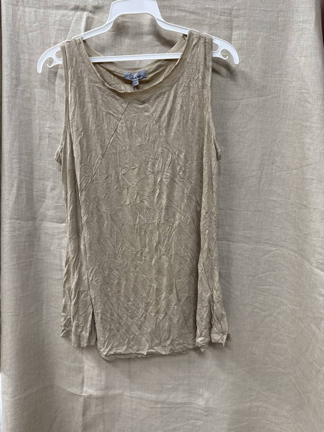 Shana Apparel Women's Crinkle Shell Top in khaki - women's tank top