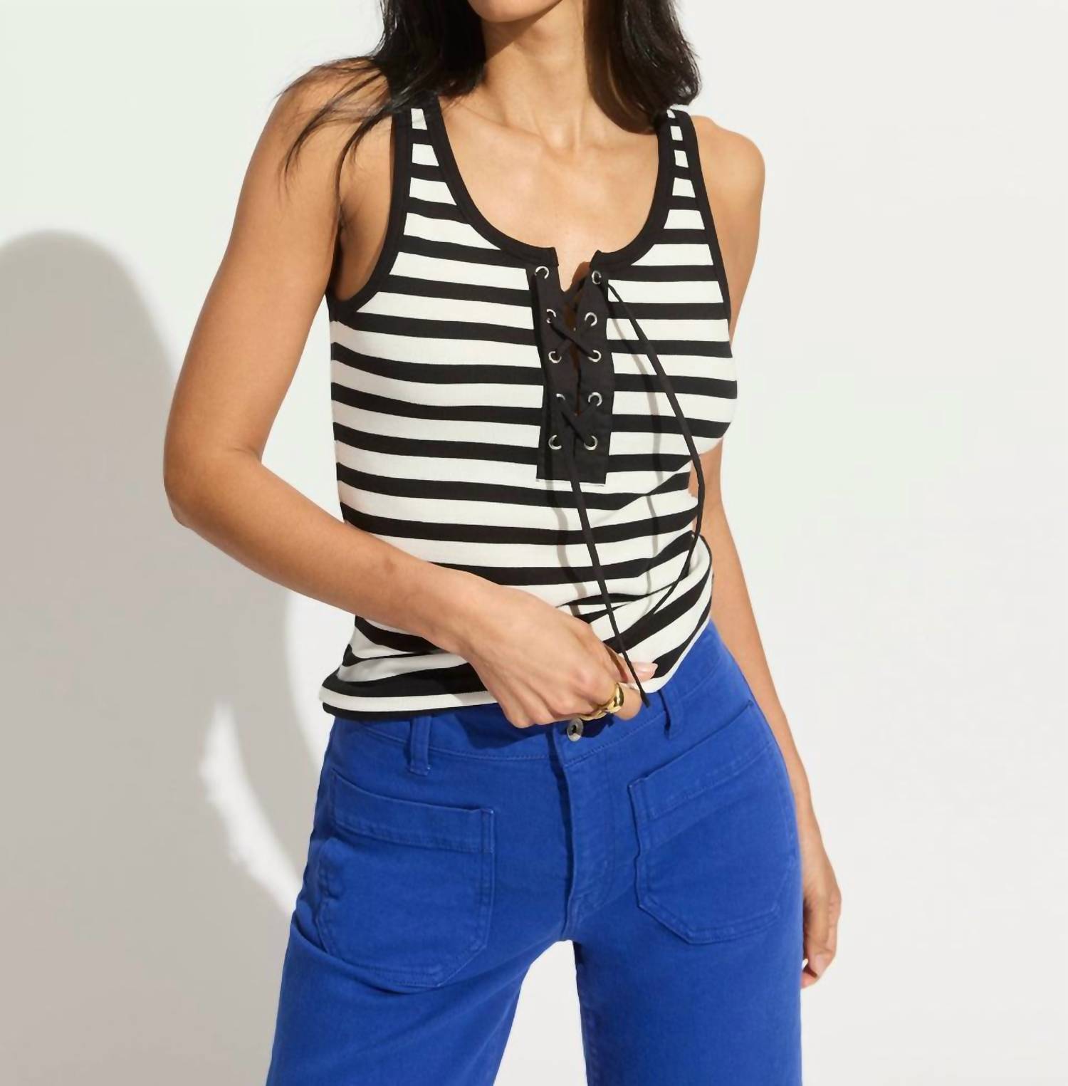 Sanctuary - Lace Up Stripe Tank Top