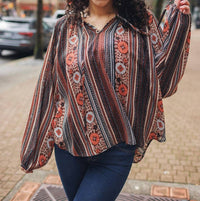 Papillon Rustic Bloom Stripe Blouse in brown multi - women's blouse