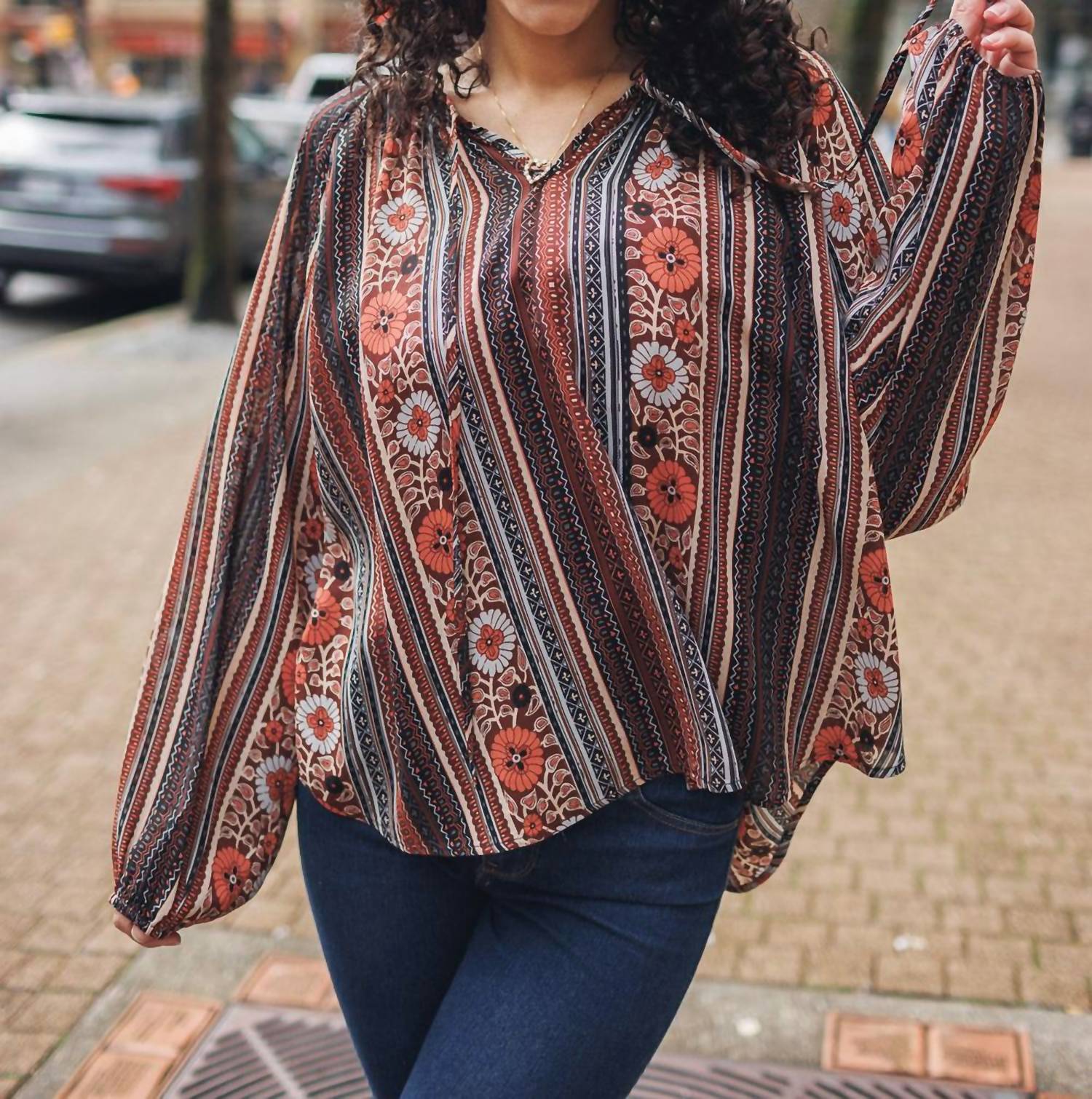 Papillon Rustic Bloom Stripe Blouse in brown multi - women's blouse