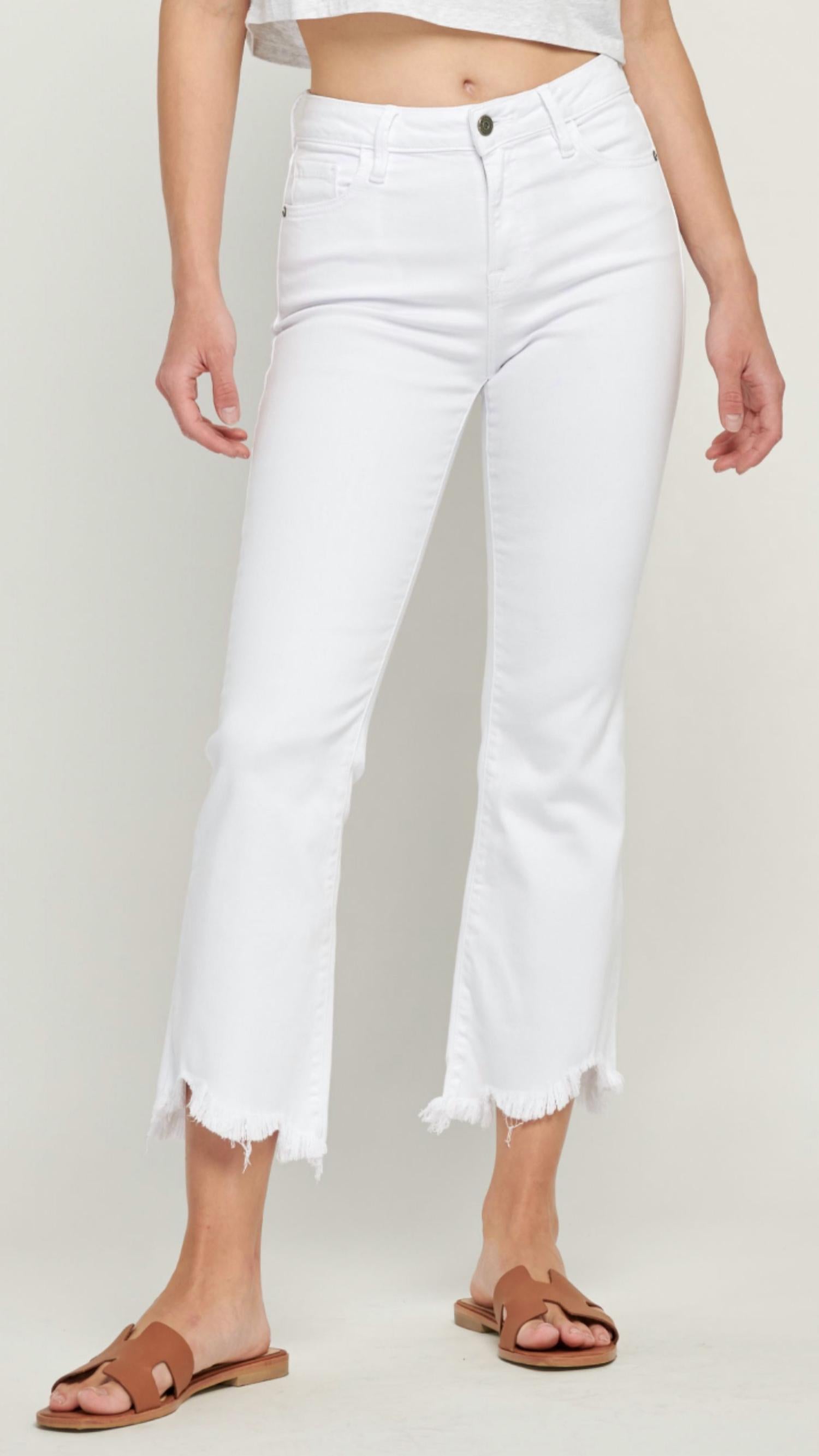 Hidden - Frayed Hem Crop Flare Jeans