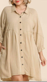 Umgee - Dreamer Washed Button Down Mini Dress