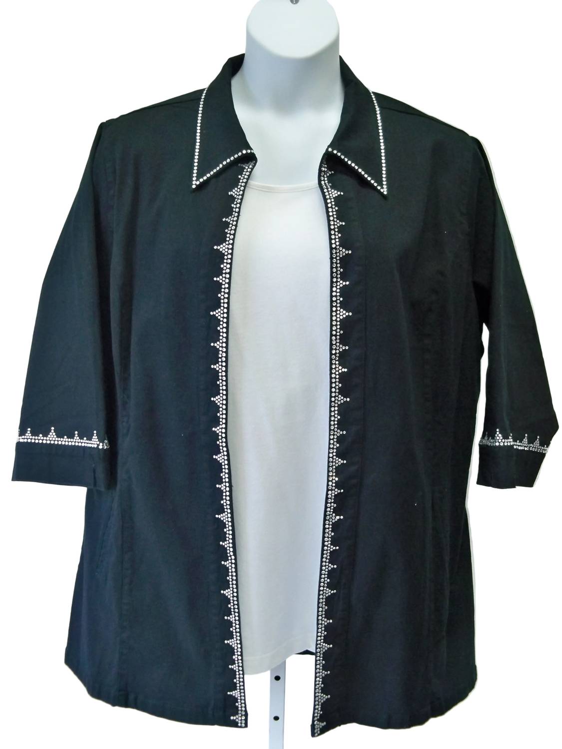 Bleu Bayou - Women's Crystal Trimmed Denim Jacket - Plus