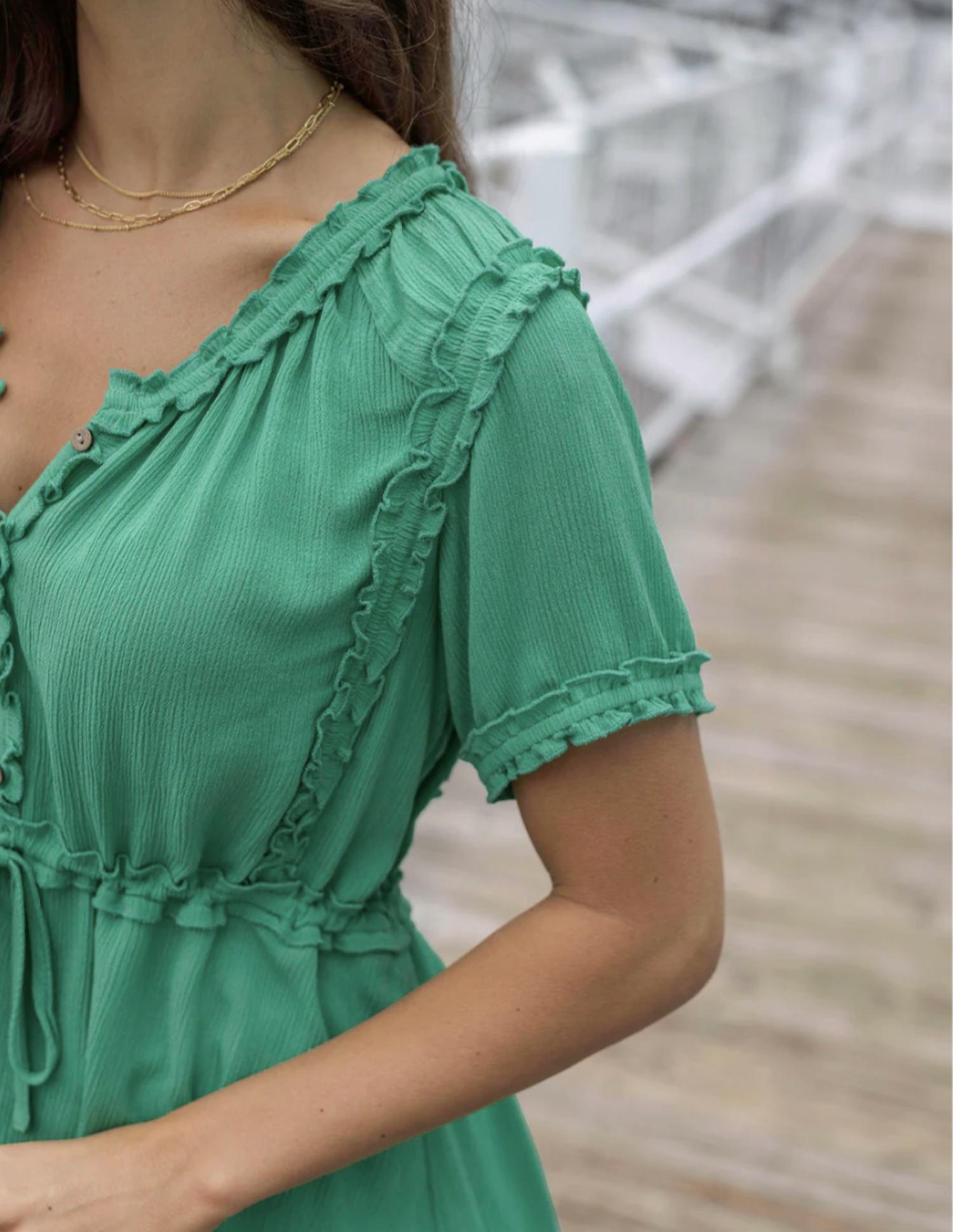 Grace and Lace Lola Frilly Button Front Top in spring green - women's blouse - view 5