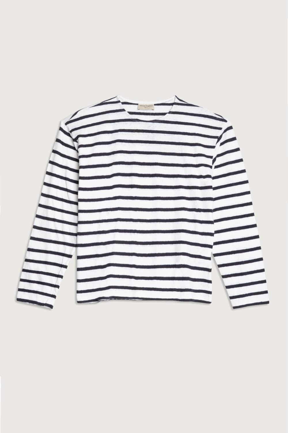 Officine Générale Dakota Long Sleeve Stripe Tee in navy white - women's long sleeve top - alternate view