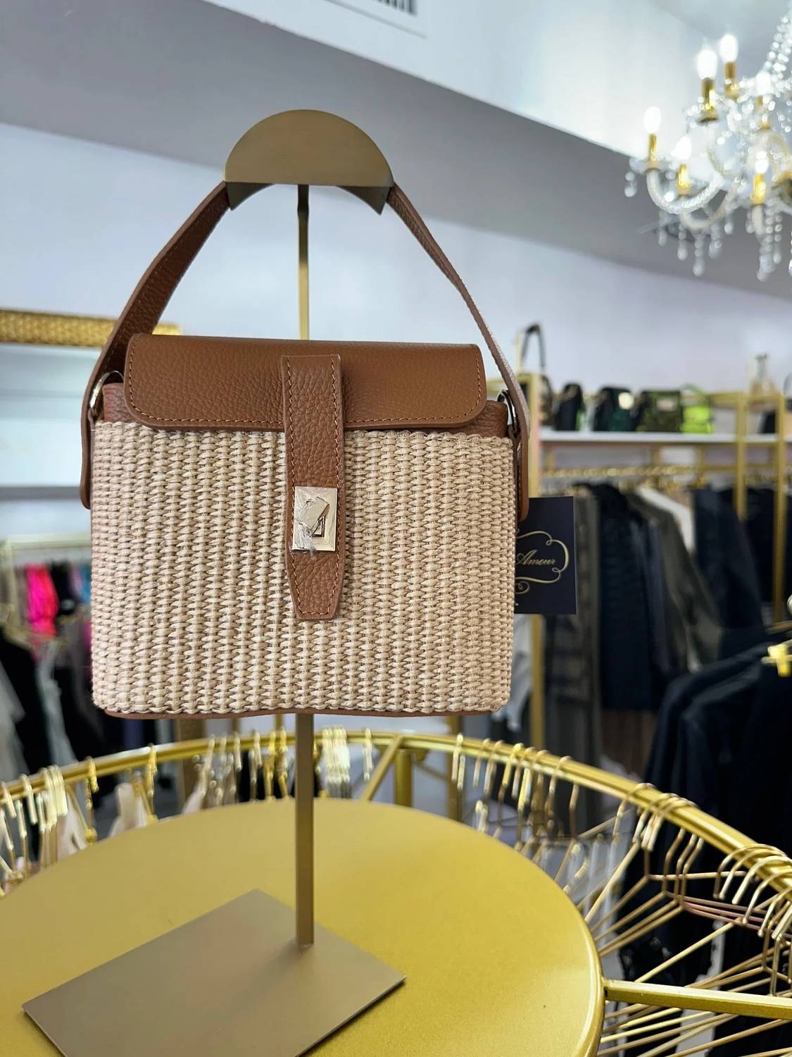 Belle D'Amour - Women's The Mini Raffia Leather Handbag