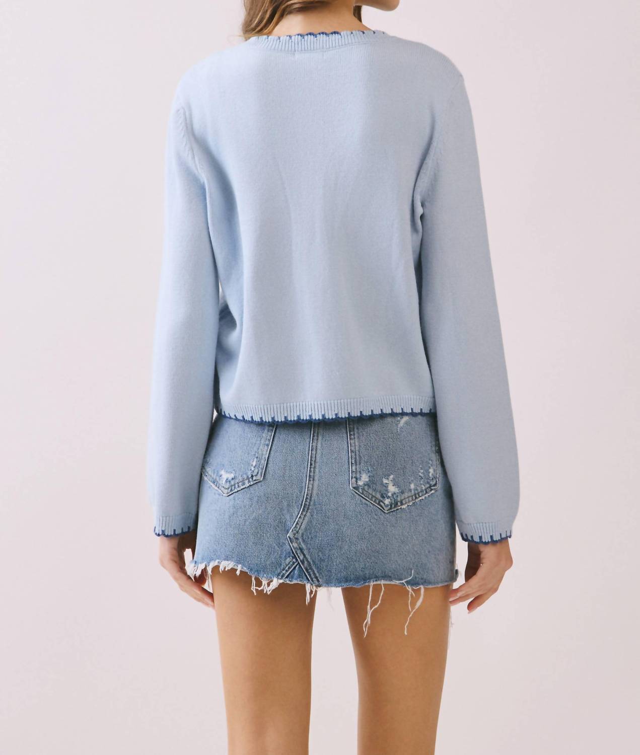 TCEC Women's Soft Knit Cardigan in sky blue - women's cardigan - detail view