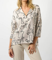 Joseph Ribkoff - Abstract Face Print Boxy Top