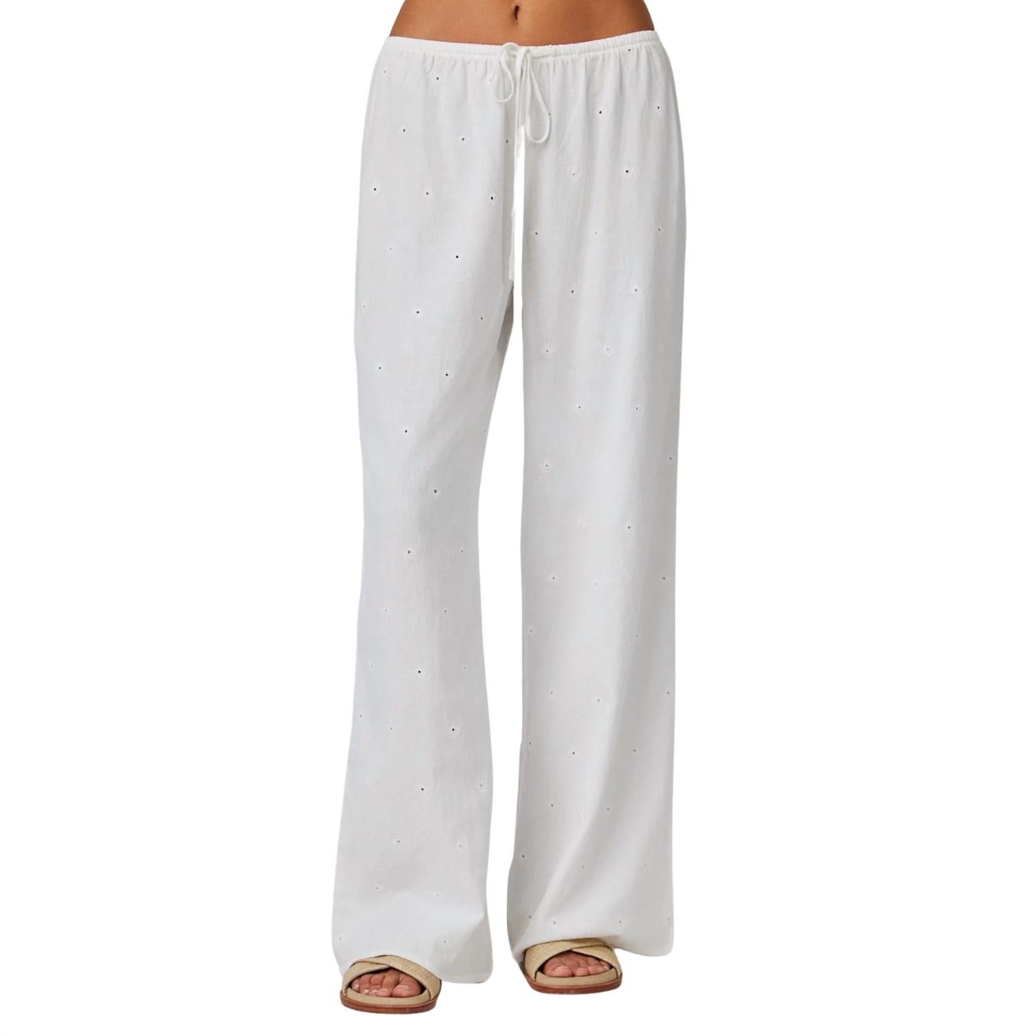 Bella Dahl Women's Embroidery Wide Leg Pant in white - women's pants
