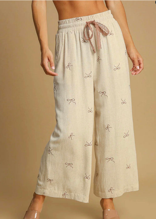 Umgee - Linen Ribbon Embroidery Pant