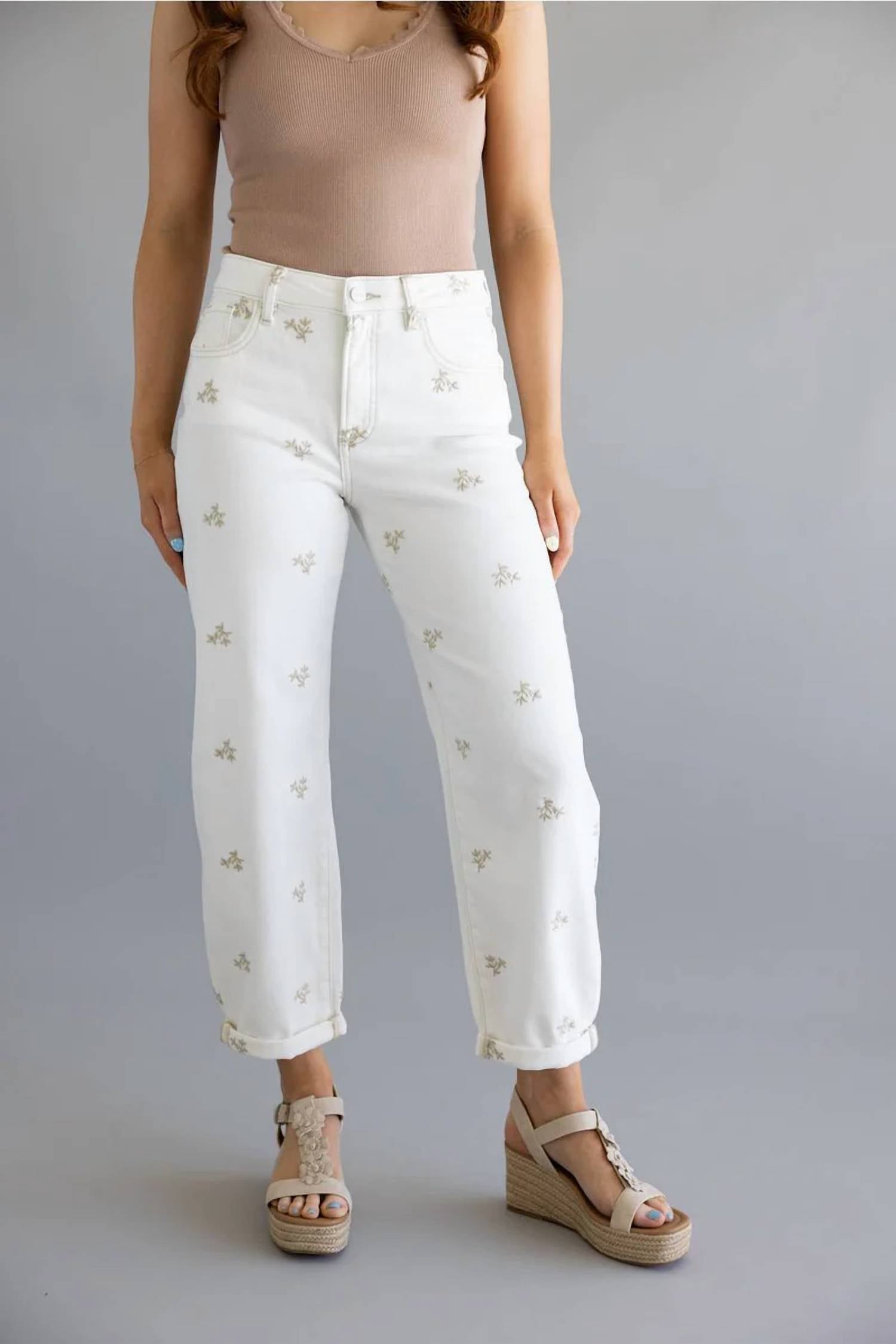 Risen - Heirloom Embroidered Barrel Denim Jeans