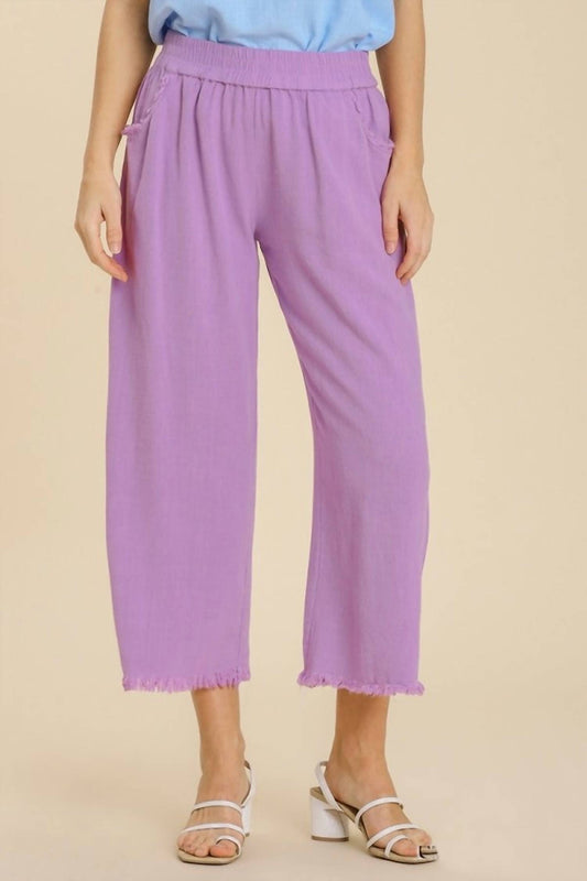 Wide leg linen pant with fringe - Plus