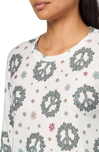 PJ Salvage Joy To The World Long Sleeve Top in ivory - women's long sleeve top - alternate view