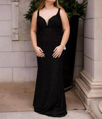 La Femme Women's Fitted Lace Overlay Embellished Prom Dress in black - women's dress - alternate view