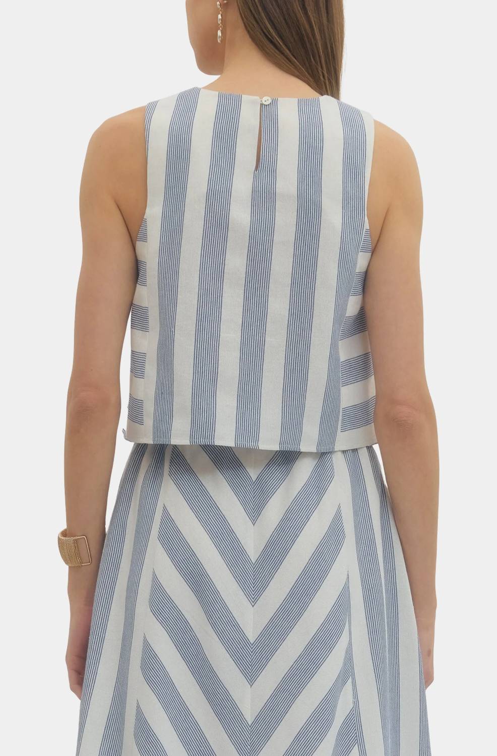 Entro - Nantucket Striped Sleeveless Top And Midi Skirt Set
