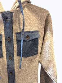 red haute Women's Crop Hoodie in grey denim - women's top - detail view