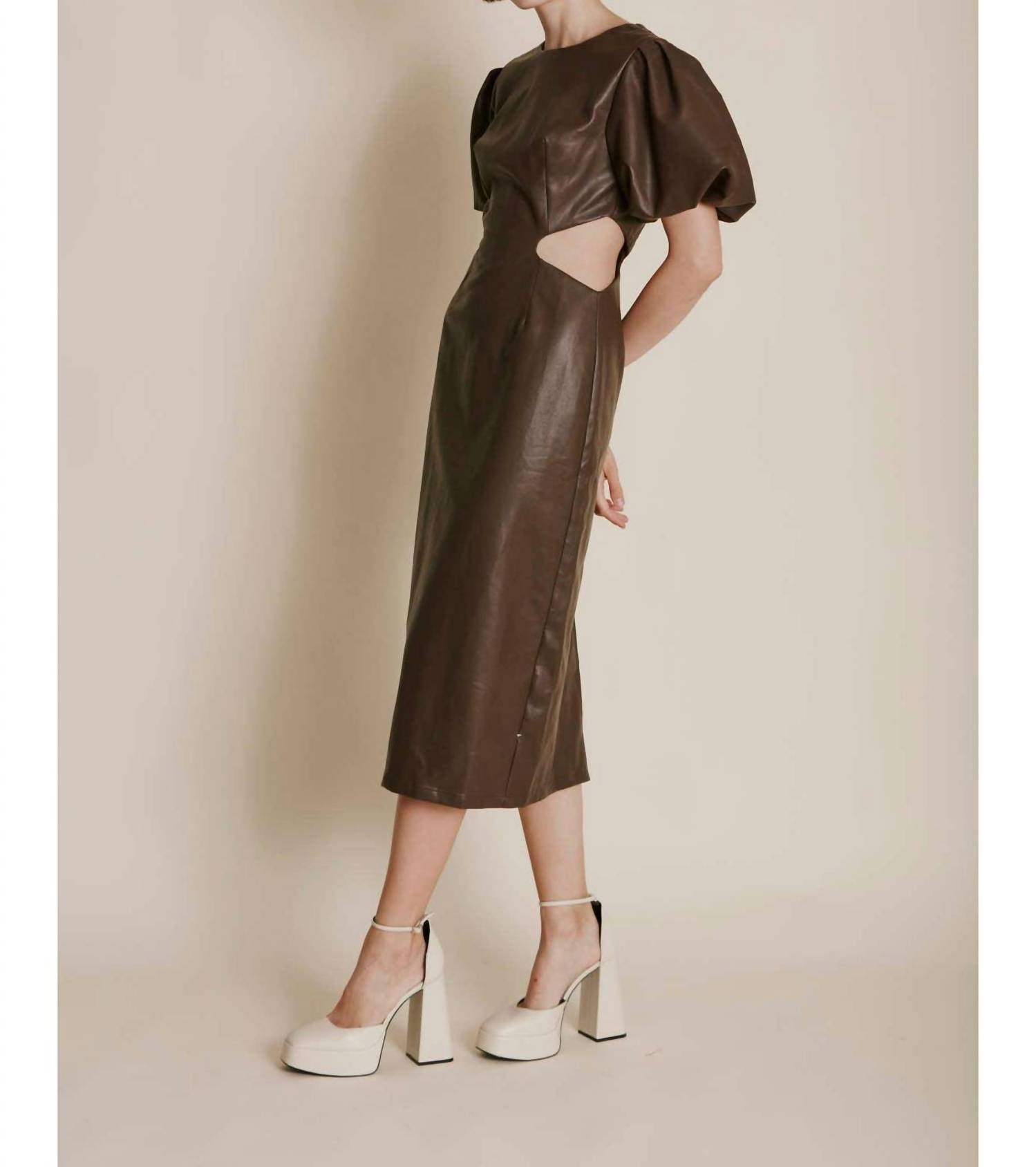Aureum - Vegan Leather Cut Out Midi Dress