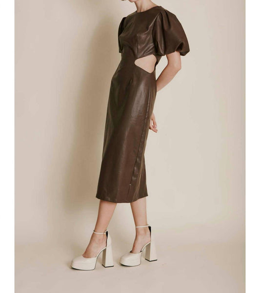 Aureum - Vegan Leather Cut Out Midi Dress
