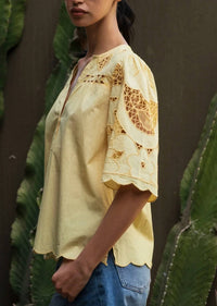 Rose And Rose - Delphinium Cuckooo Flower Embroidered Top