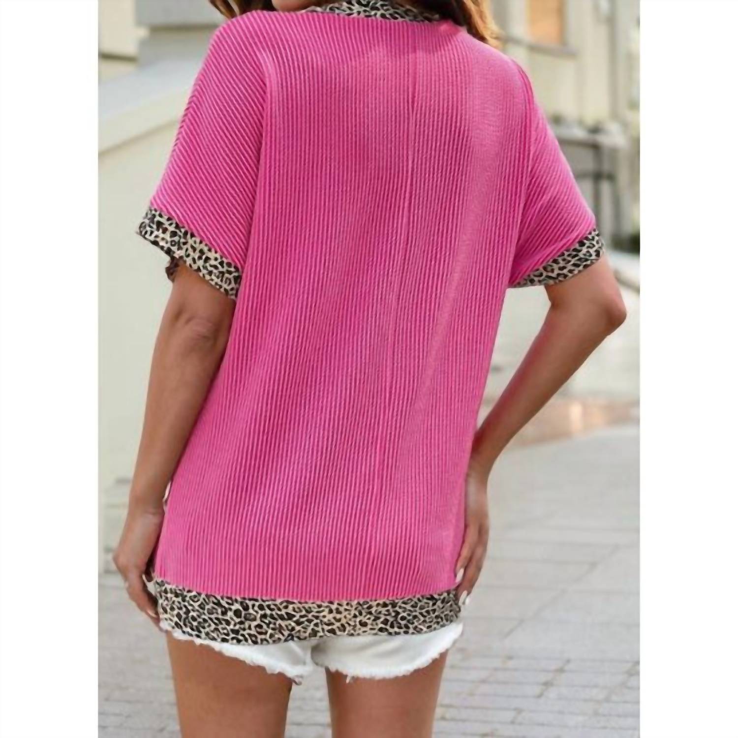 1 The Woman - Leopard Trim Ribbed Top