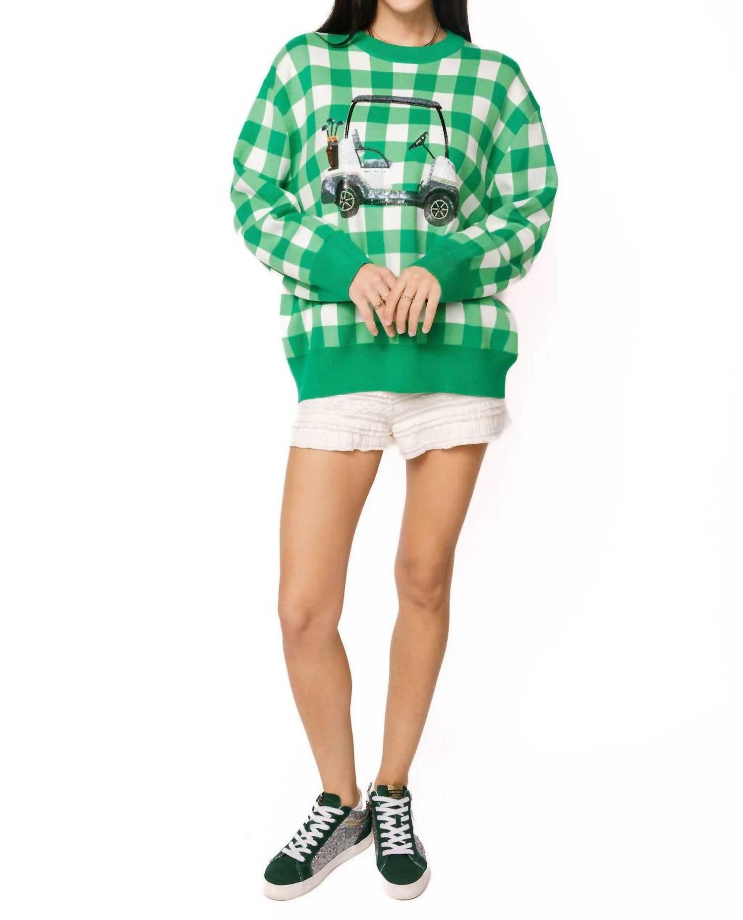 Queen Of Sparkles - Checkered Golf Cart Sweater