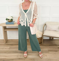 Final Touch - Lightweight Wide Leg Cropped Jumpsuit