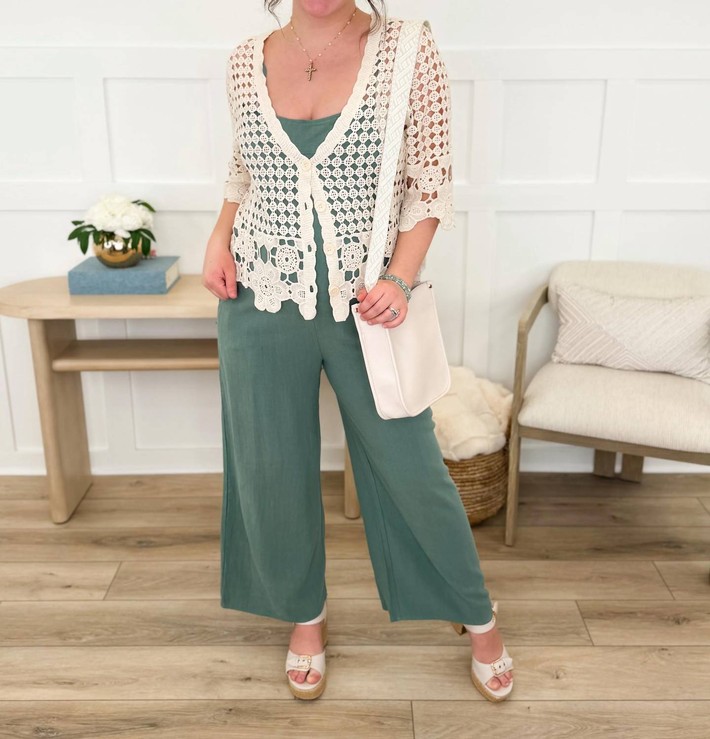 Final Touch - Lightweight Wide Leg Cropped Jumpsuit