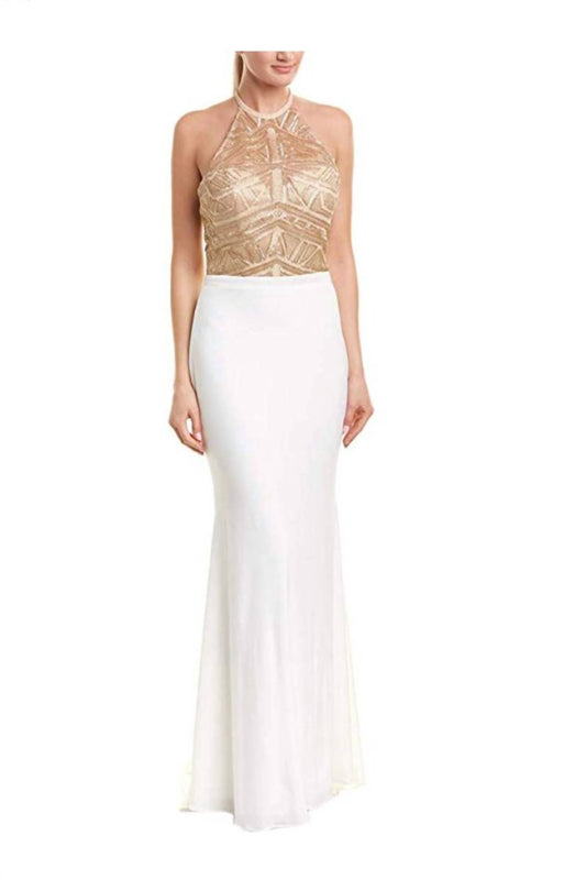 Ivory and Gold Evening Gown