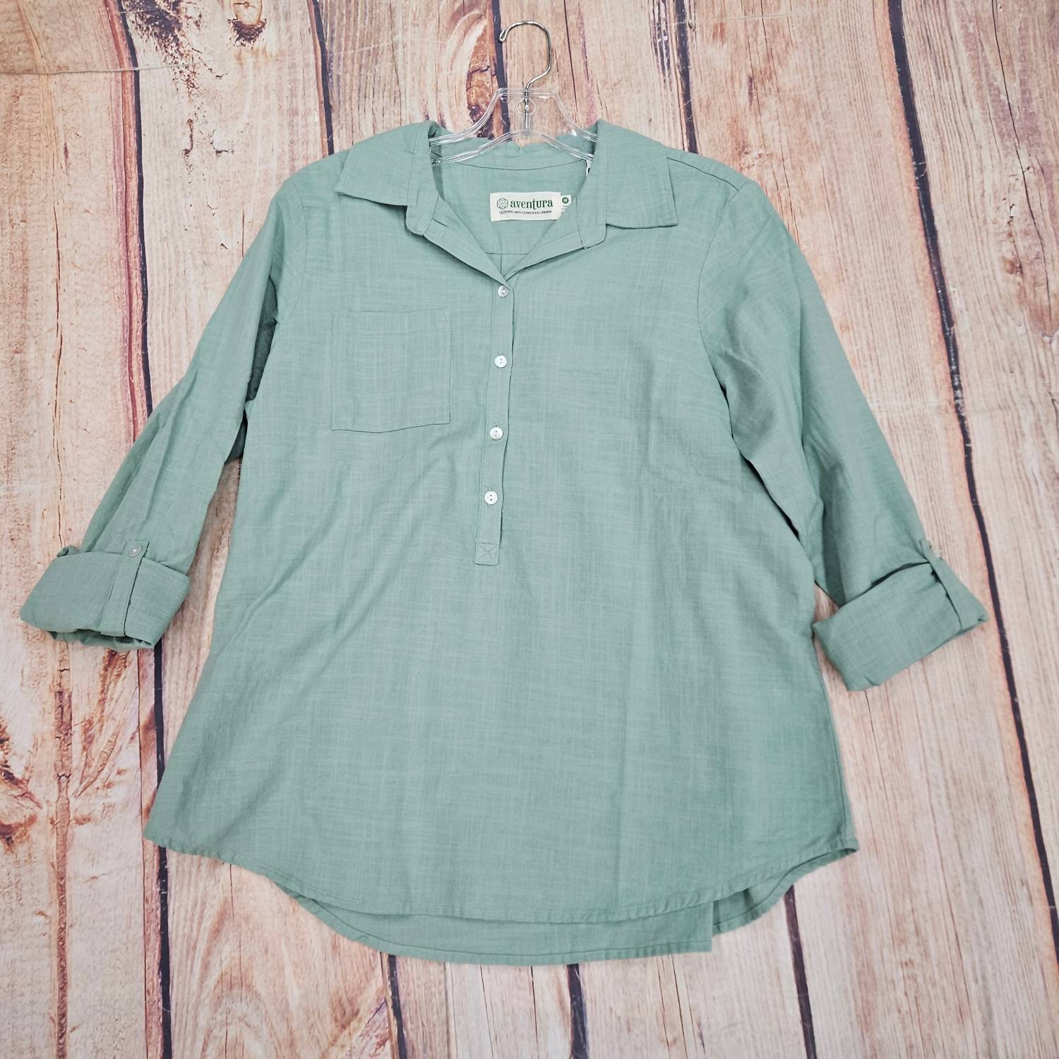 Aventura Women's Laken Top in granite green - women's blouse - detail view