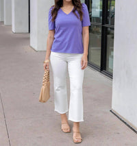 Grace And Lace - Cotton Puff Sleeve V-neck Top