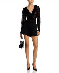 STEVE MADDEN Elvie Ruffle Front Lace Top in black - women's blouse - alternate view
