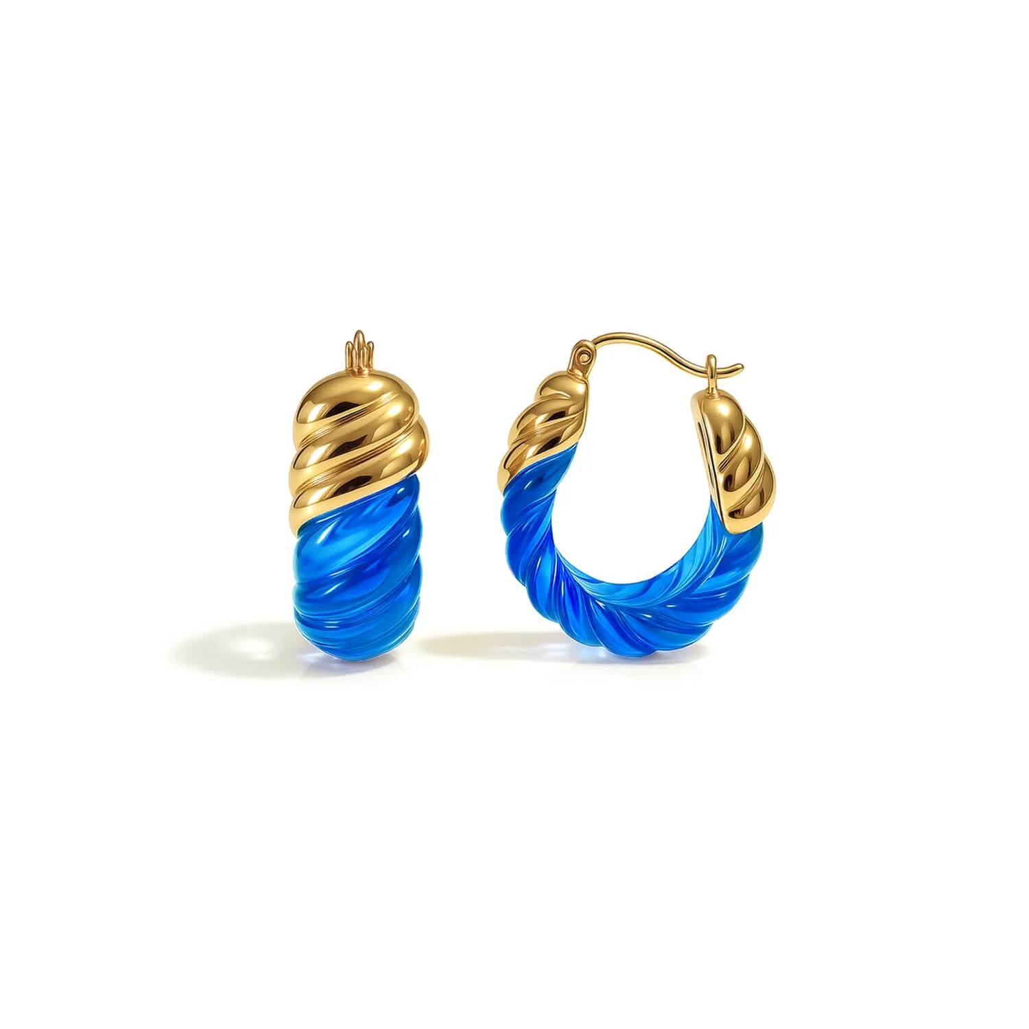 Gold & Honey - Women's Rope Shrimp Lucite Birthstone Hoop Earrings