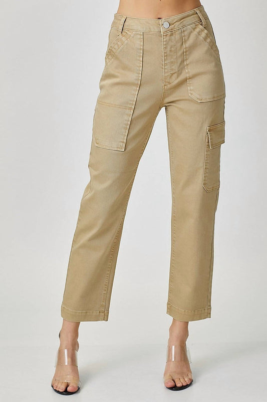 Risen - High-rise Sand Cargo Boyfriend Jeans