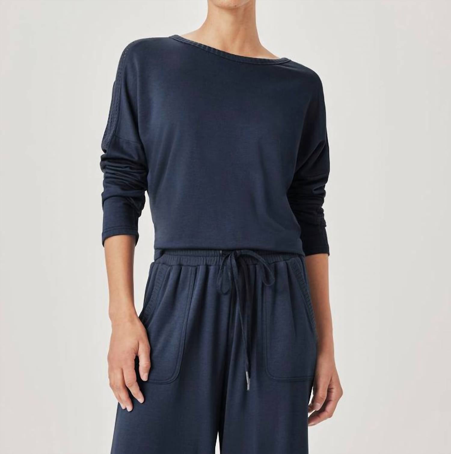 Splendid Jada Pointelle Sweatshirt Top in navy - women's top