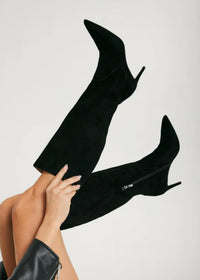 PELLE MODA Women's Lidya Heeled Tall Boots in black suede - women's shoe - view 5