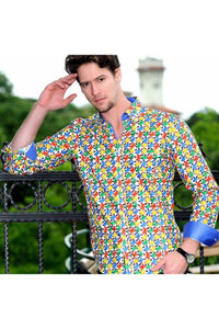 Eight X - Men's Puzzle Digital Print Shirt With Trim