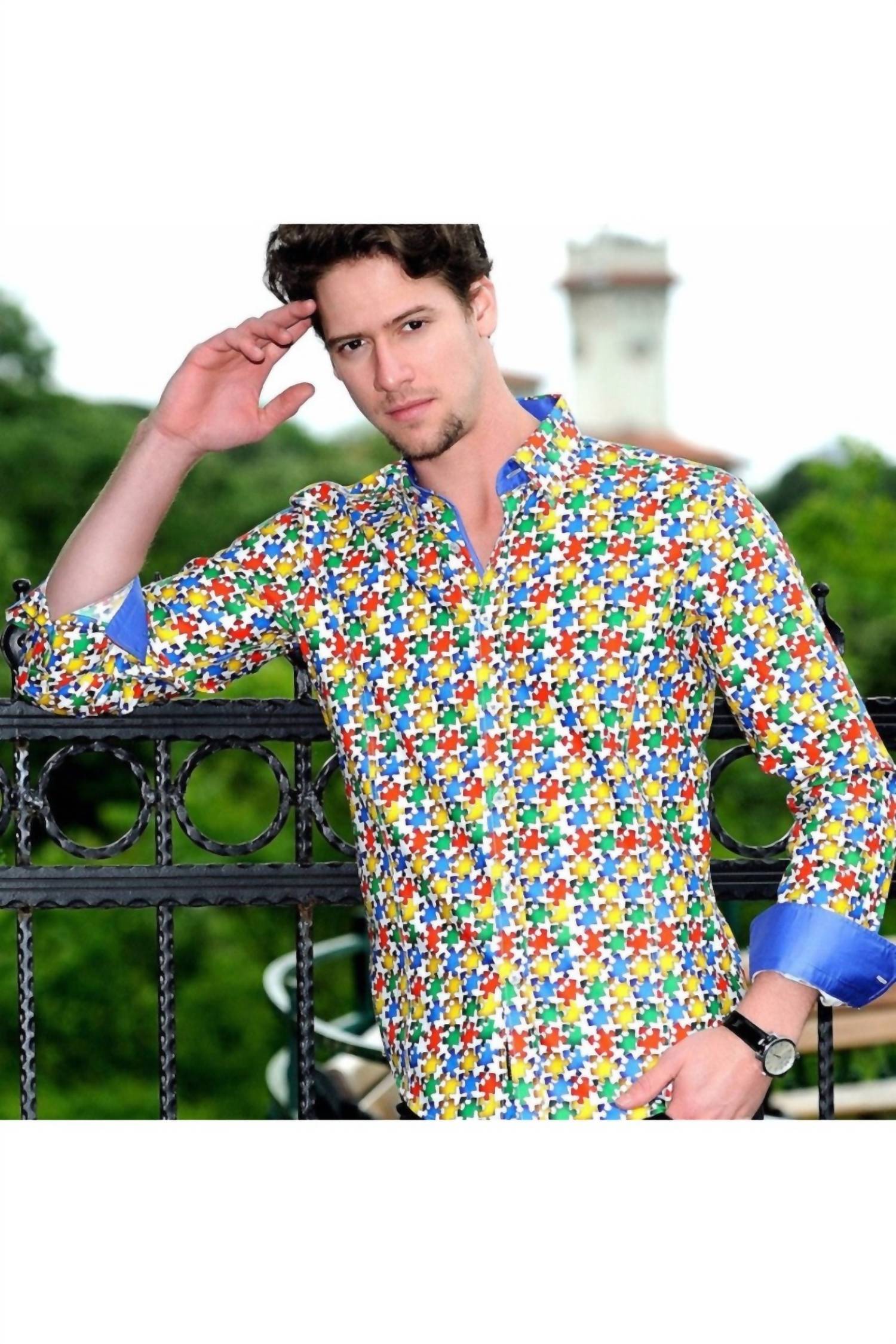 Eight X - Men's Puzzle Digital Print Shirt With Trim