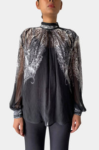 HEMANT & NANDITA Viri High Neck With Cami Top in black white - women's blouse