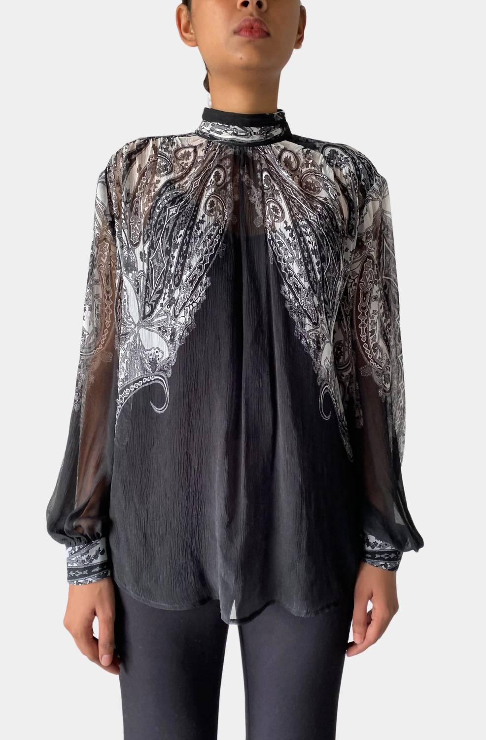 HEMANT & NANDITA Viri High Neck With Cami Top in black white - women's blouse