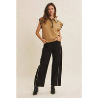 In February - Talia Contrast Piped Barrel-leg Pants