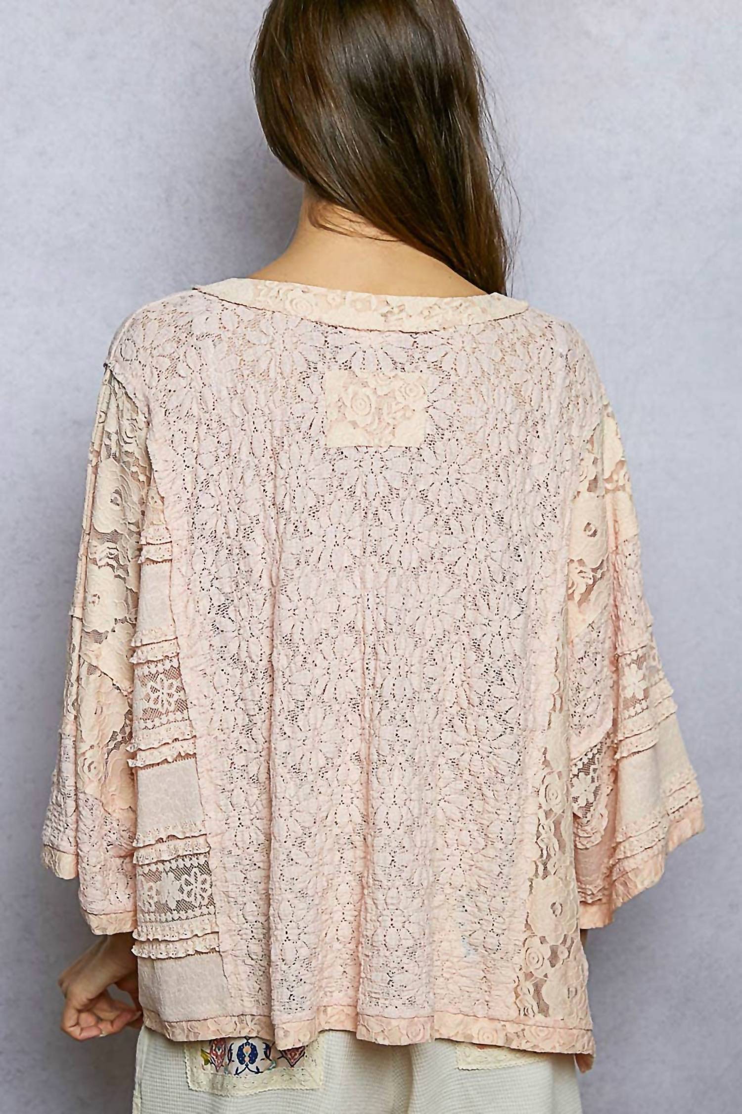 Pol - Romantic Lightweight V Neck Airy Lace Top