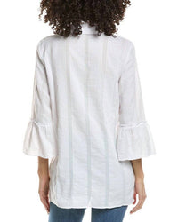 Johnny Was Ruffle Sleeve Henley Tunic Top in white - women's shirt - detail view