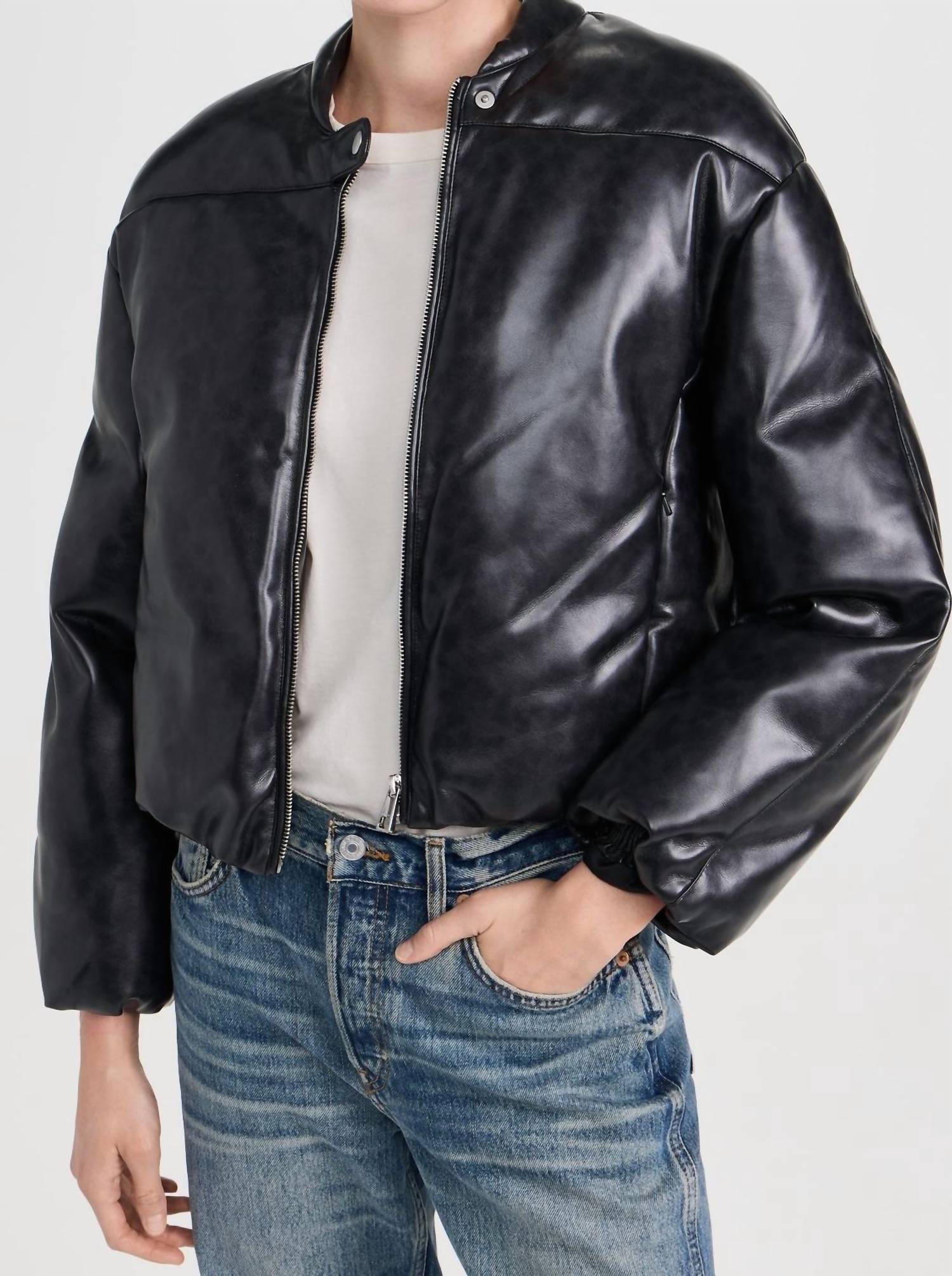 APPARIS Pre-loved Gigi Vegan Leather Bomber Jacket in black - women's jacket