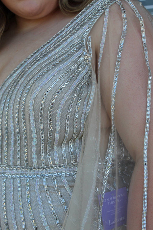 Ladivine - Cape Sleeve Formal Dress - Plus