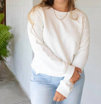mystree Cozy Comfort Washed Terry Top in white - women's top - detail view