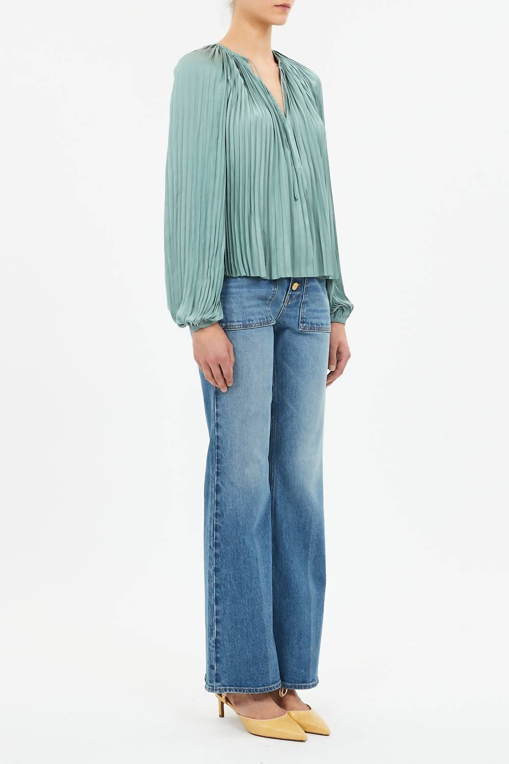 Ulla Johnson Electra Long Sleeve Blouse in sea glass 1 - women's blouse - alternate view